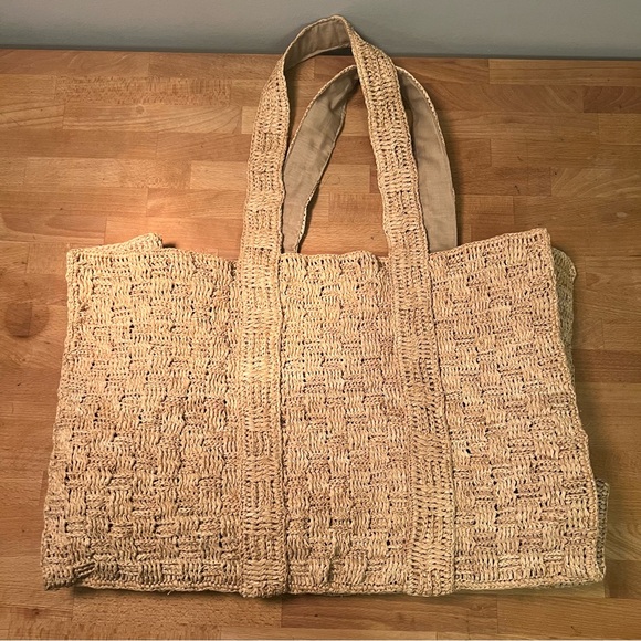 Faherty Women's Large Woven Straw Tote Bag - Natural, Raffia - Picture 9 of 10